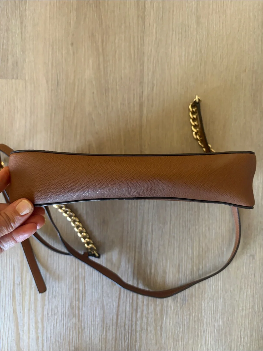 Michael Kors Brown Leather Jet Set Crossbody with Gold Chain Strap